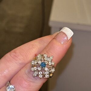 14kt Gold Electroplated Floral Ring with Blue Center stones